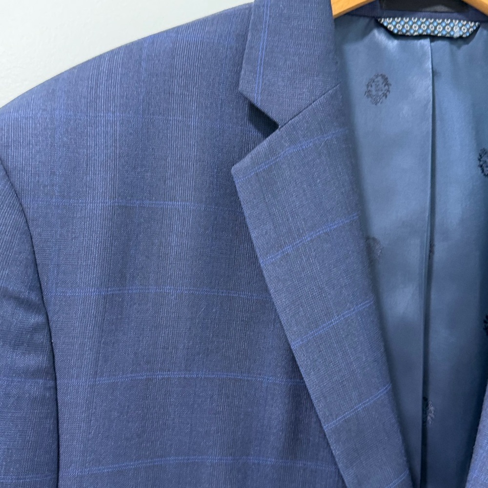 Lauren Ralph Lauren Blue Windowpane Plaid Wool Blend Sport Coat Blazer 44L - Picture 7 of 15